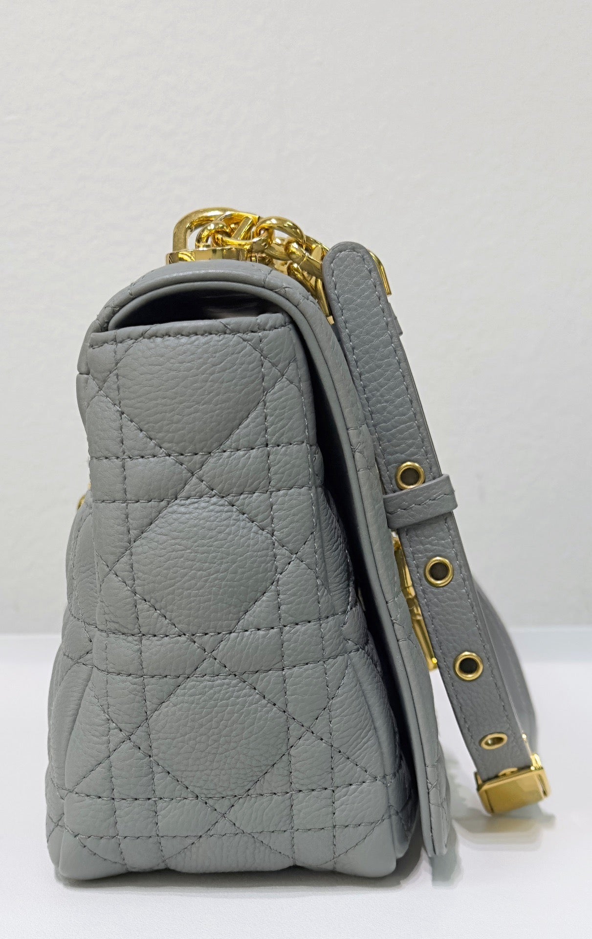 Medium Dior Calfskin Caro Bag Stone Gray Supple Cannage