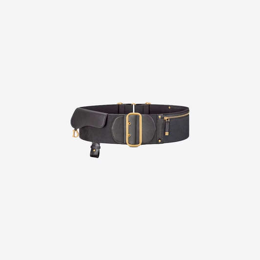 80mm Black Smooth Calfskin and Technical Fabric Saddle Belt Designer Belts for Women