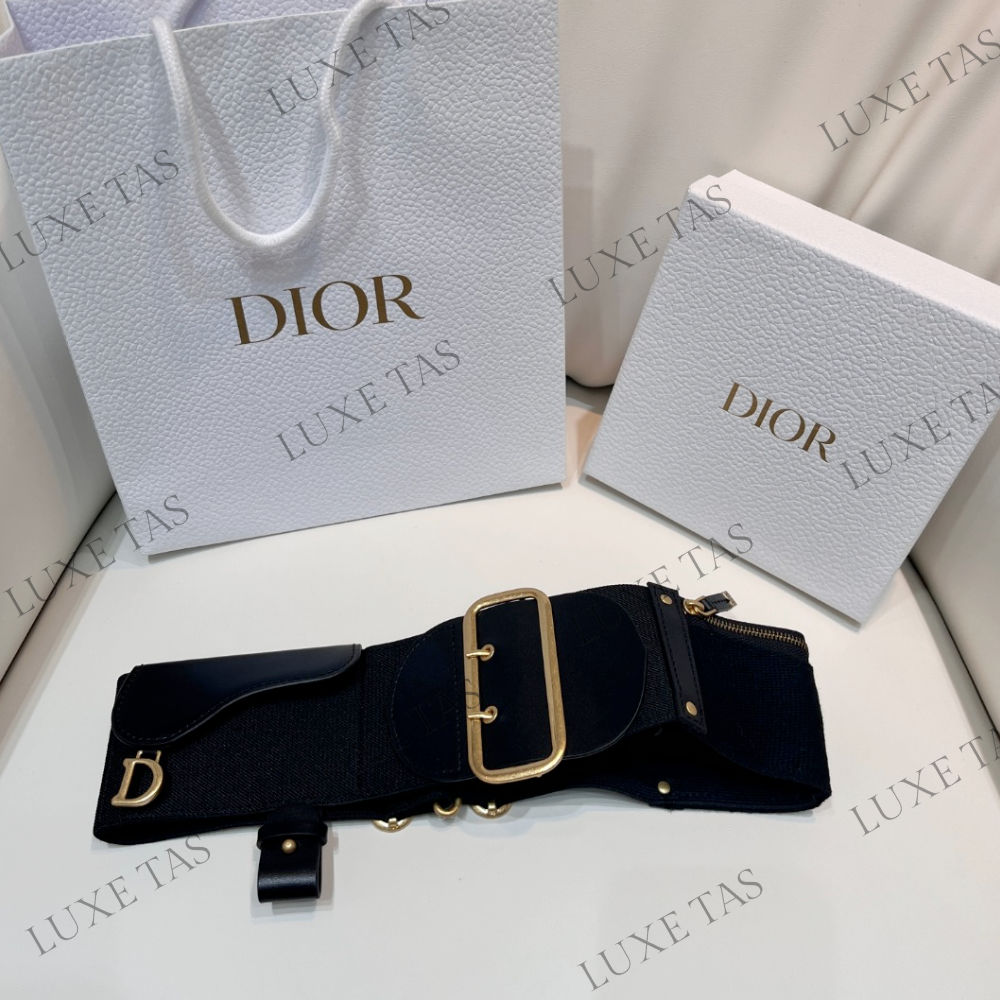 80mm Black Smooth Calfskin and Technical Fabric Saddle Belt Designer Belts for Women