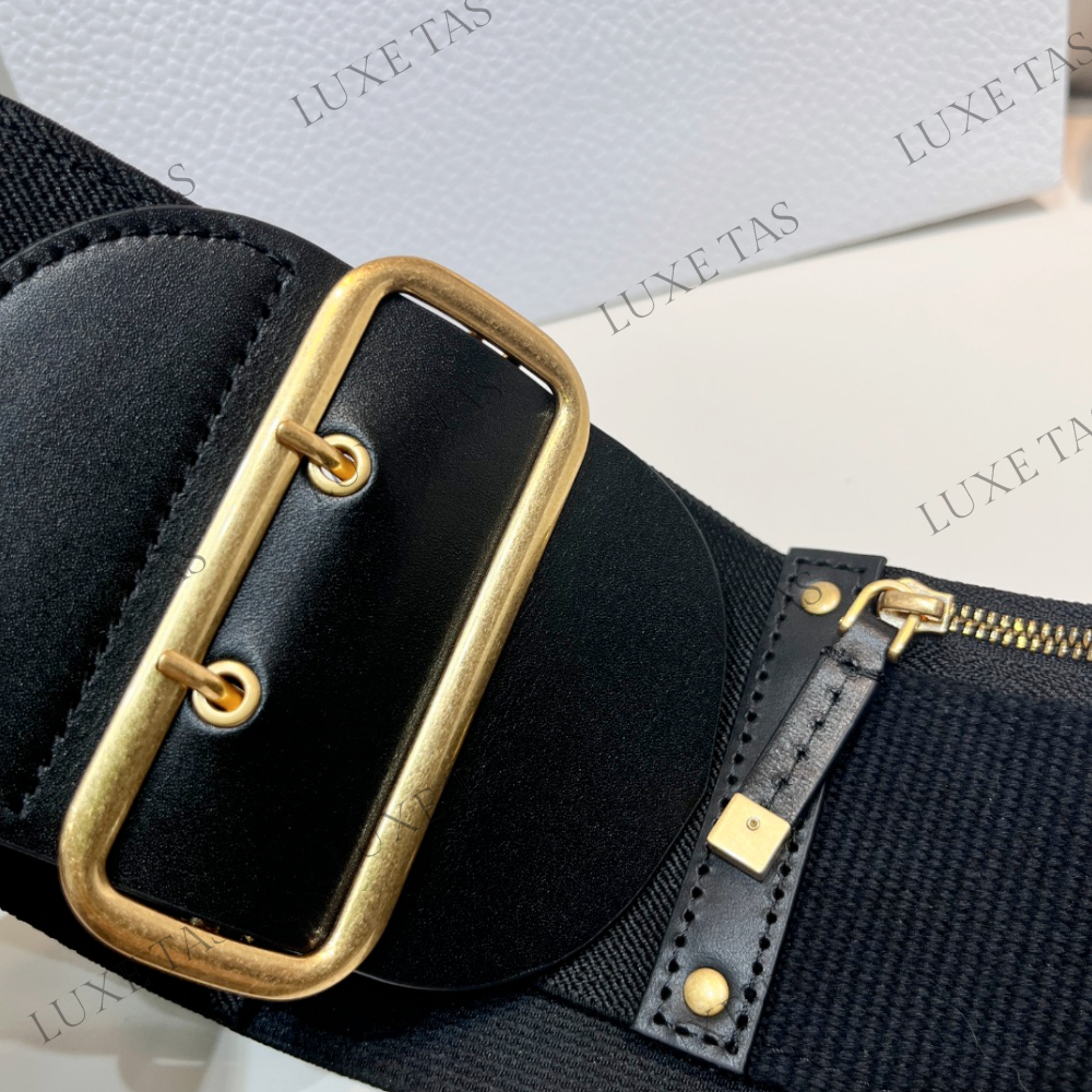 80mm Black Smooth Calfskin and Technical Fabric Saddle Belt Designer Belts for Women