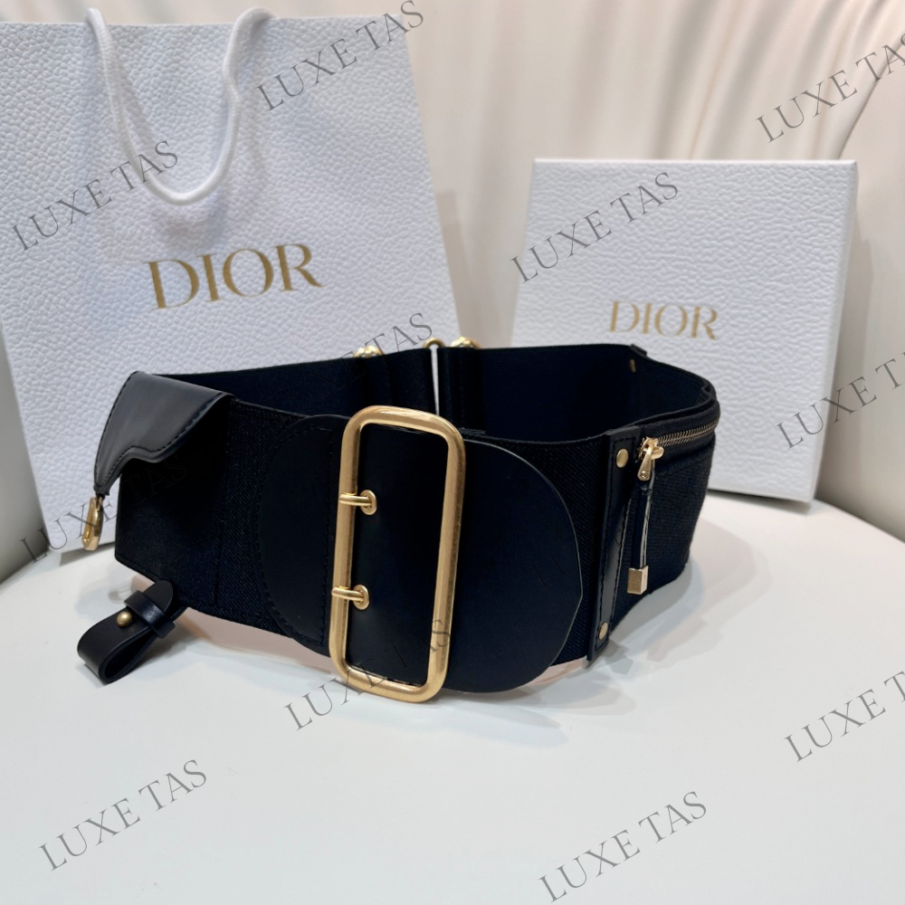 80mm Black Smooth Calfskin and Technical Fabric Saddle Belt Designer Belts for Women