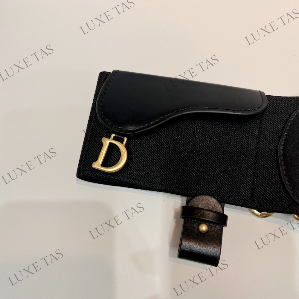 80mm Black Smooth Calfskin and Technical Fabric Saddle Belt Designer Belts for Women
