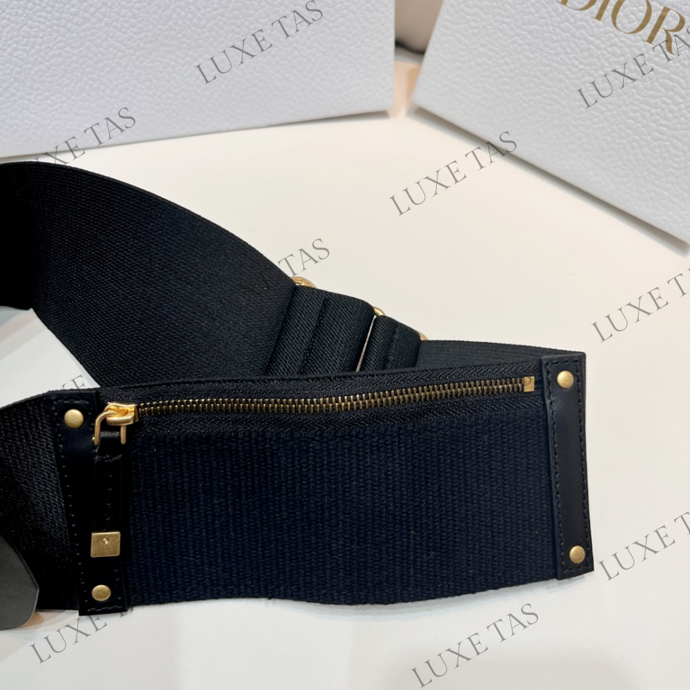 80mm Black Smooth Calfskin and Technical Fabric Saddle Belt Designer Belts for Women