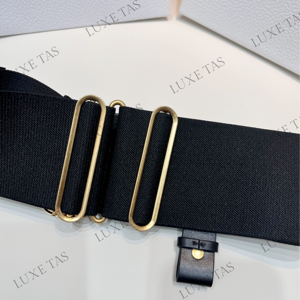 80mm Black Smooth Calfskin and Technical Fabric Saddle Belt Designer Belts for Women