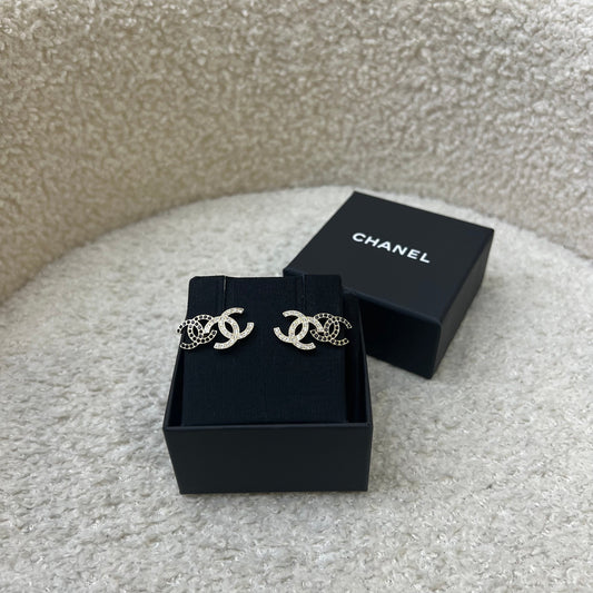 Chanel Double CC Logo Earrings with Crystals in GHW (Model: AB9260)