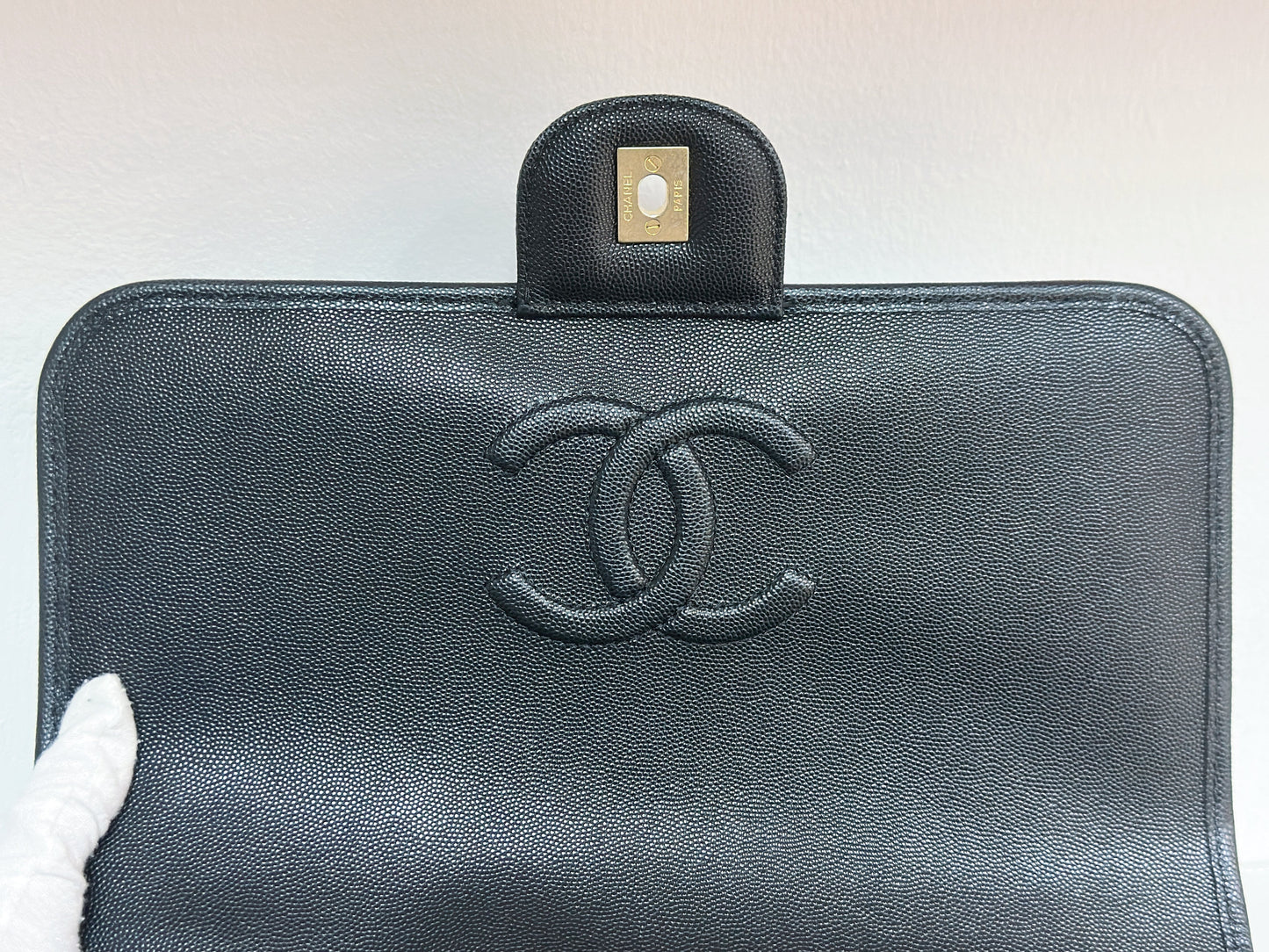 Chanel Caviar Quilted 22k Large School Memory Top Handle Flap Black microchip T076