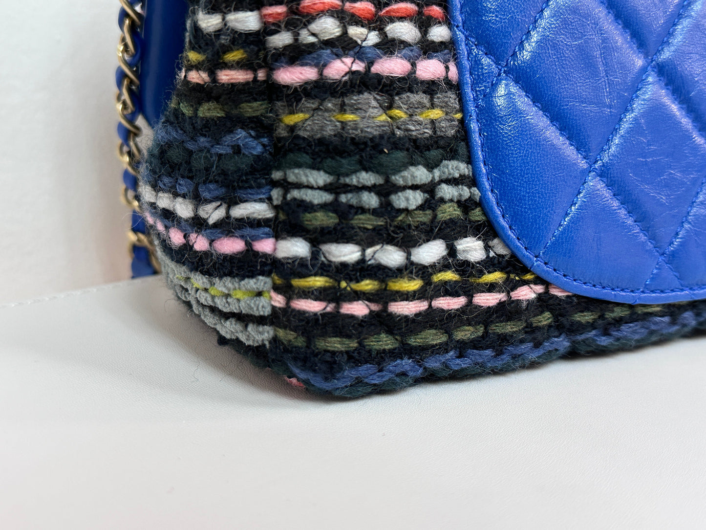 CHANEL Classic Flap Frame Knock on the Wood Tweed Shoulder Bag 2018 holo 2666