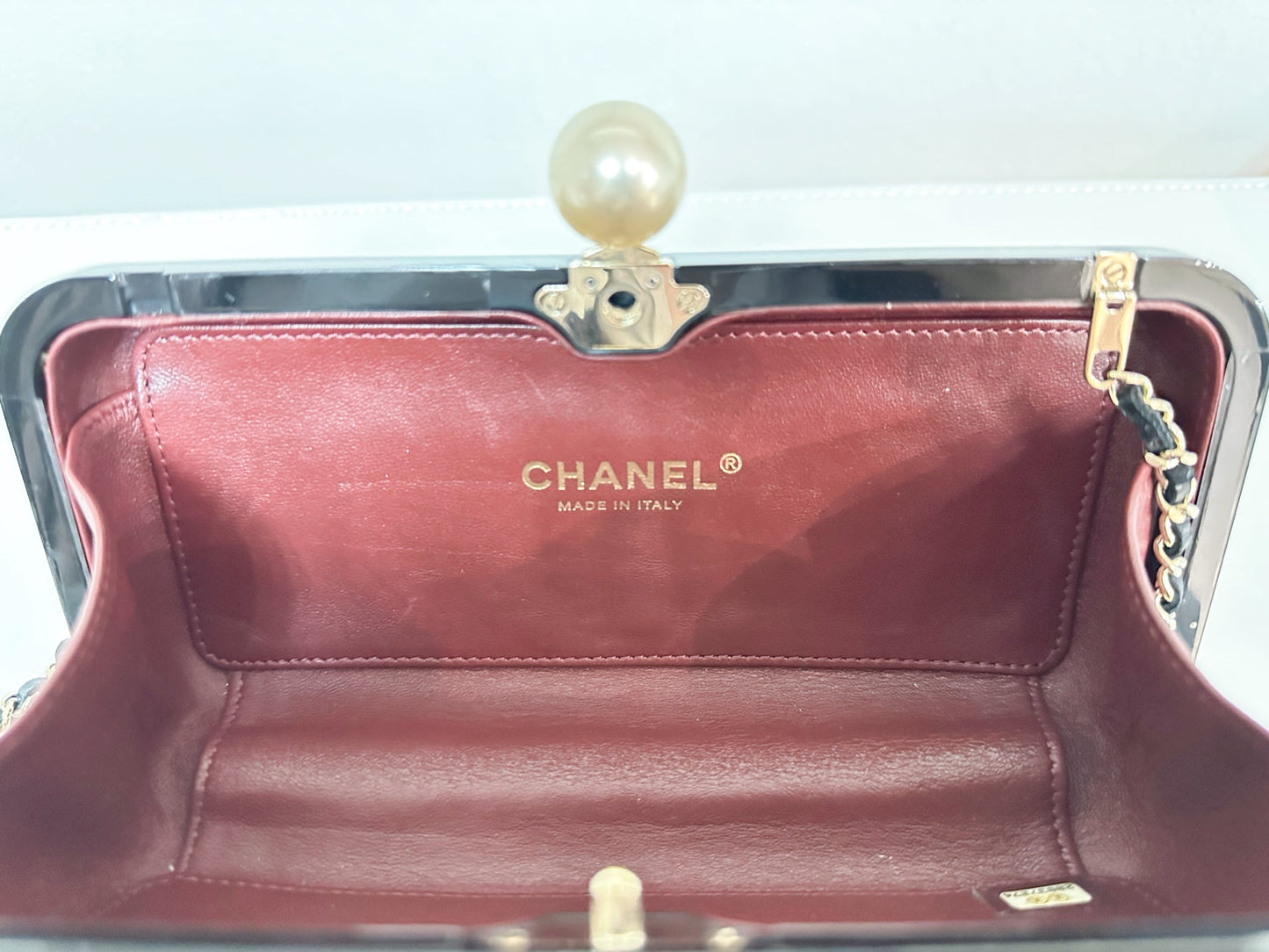 Chanel 2015 Votez Coco Black Pearl Plexiglass Minaudiere Evening Clutch Bag