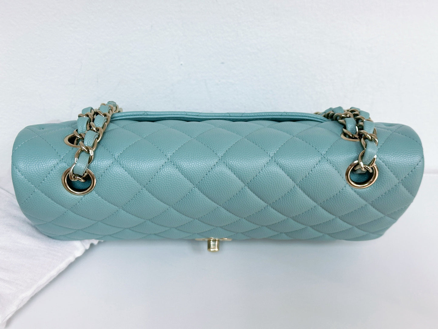 Chanel Classic Flap Medium 20C Tiffany Blue Caviar Light Gold Hardware 2943 holo card