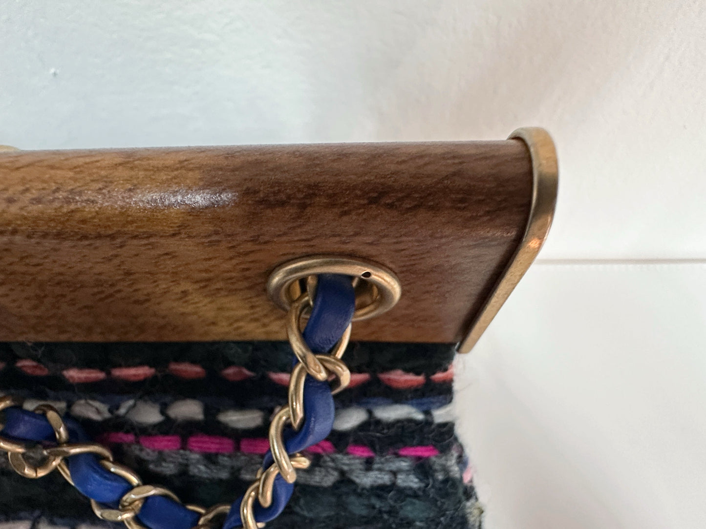 CHANEL Classic Flap Frame Knock on the Wood Tweed Shoulder Bag 2018 holo 2666