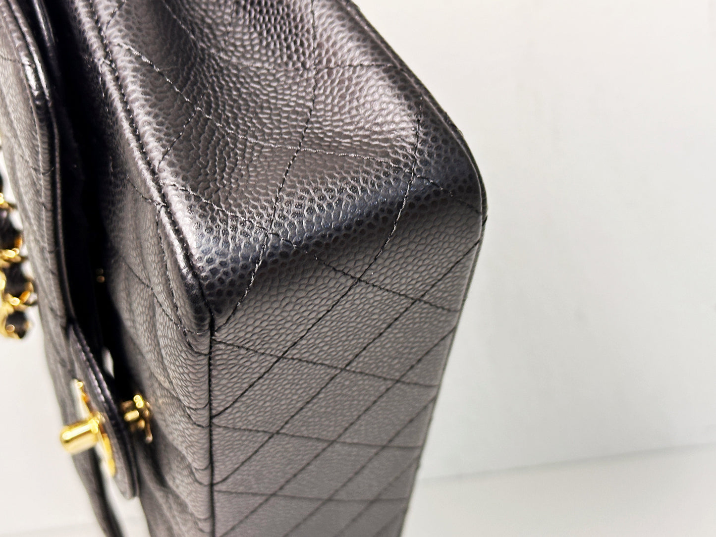 CHANEL Classic Double Flap Medium Shoulder Bag Black Caviar 24k GHW 1125 holo card