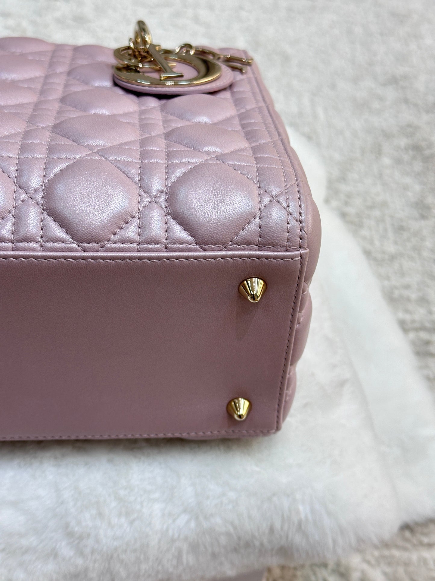 Dior Medium Lady Dior in Pearly Lotus Pink Lambskin GHW