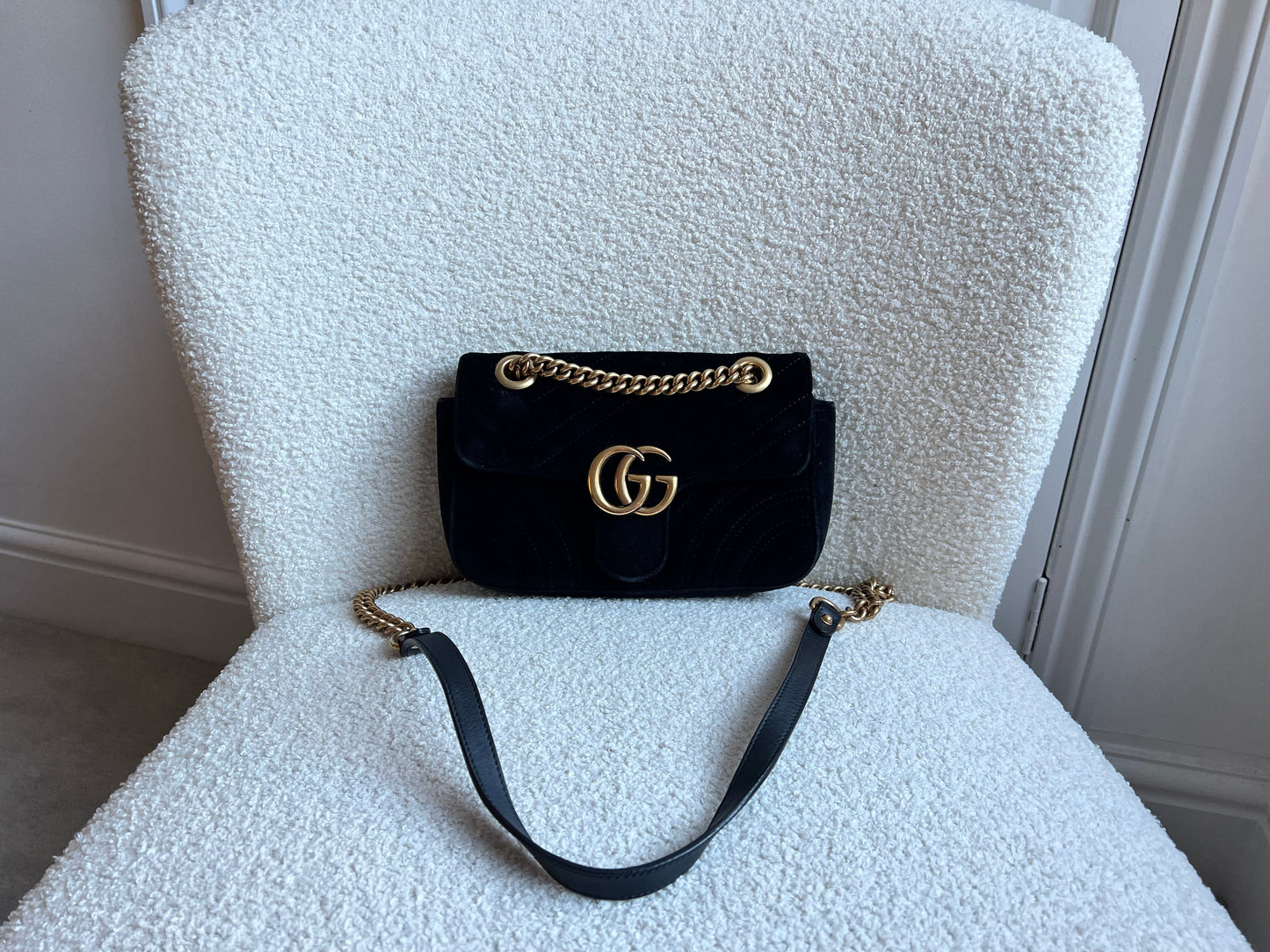 Gucci GG Black Velvet Marmont Mini Shoulder Bag (RRP £1395)