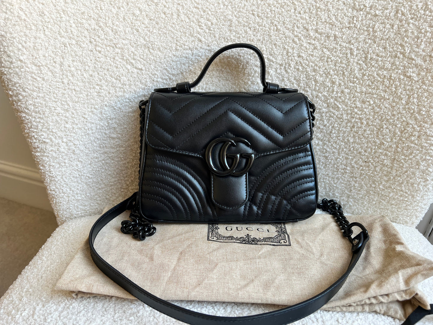 Gucci GG Black on Black Marmont Small Top Handle Bag (RRP £2,070)