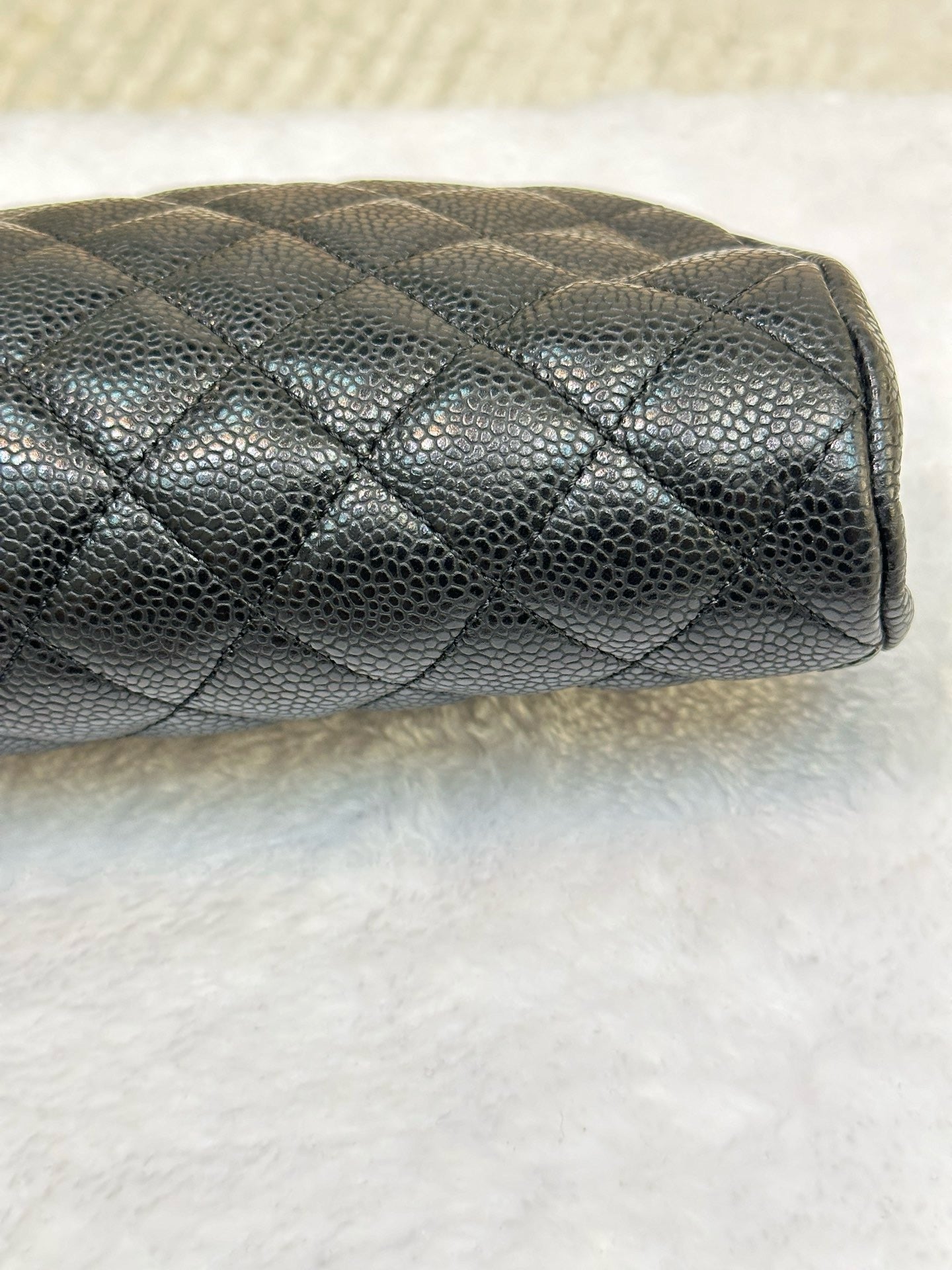 Chanel Quilted Timeless Kisslock Clutch Black Caviar SHW 1634 holo card