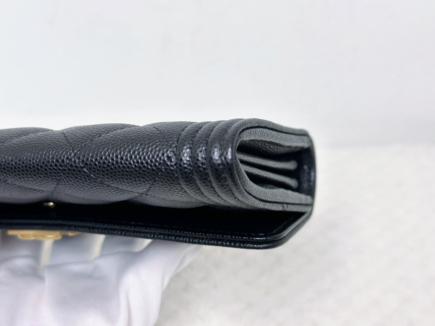 CHANEL Black Quilted Caviar Large Boy Gusset Flap Wallet 3199 holo card