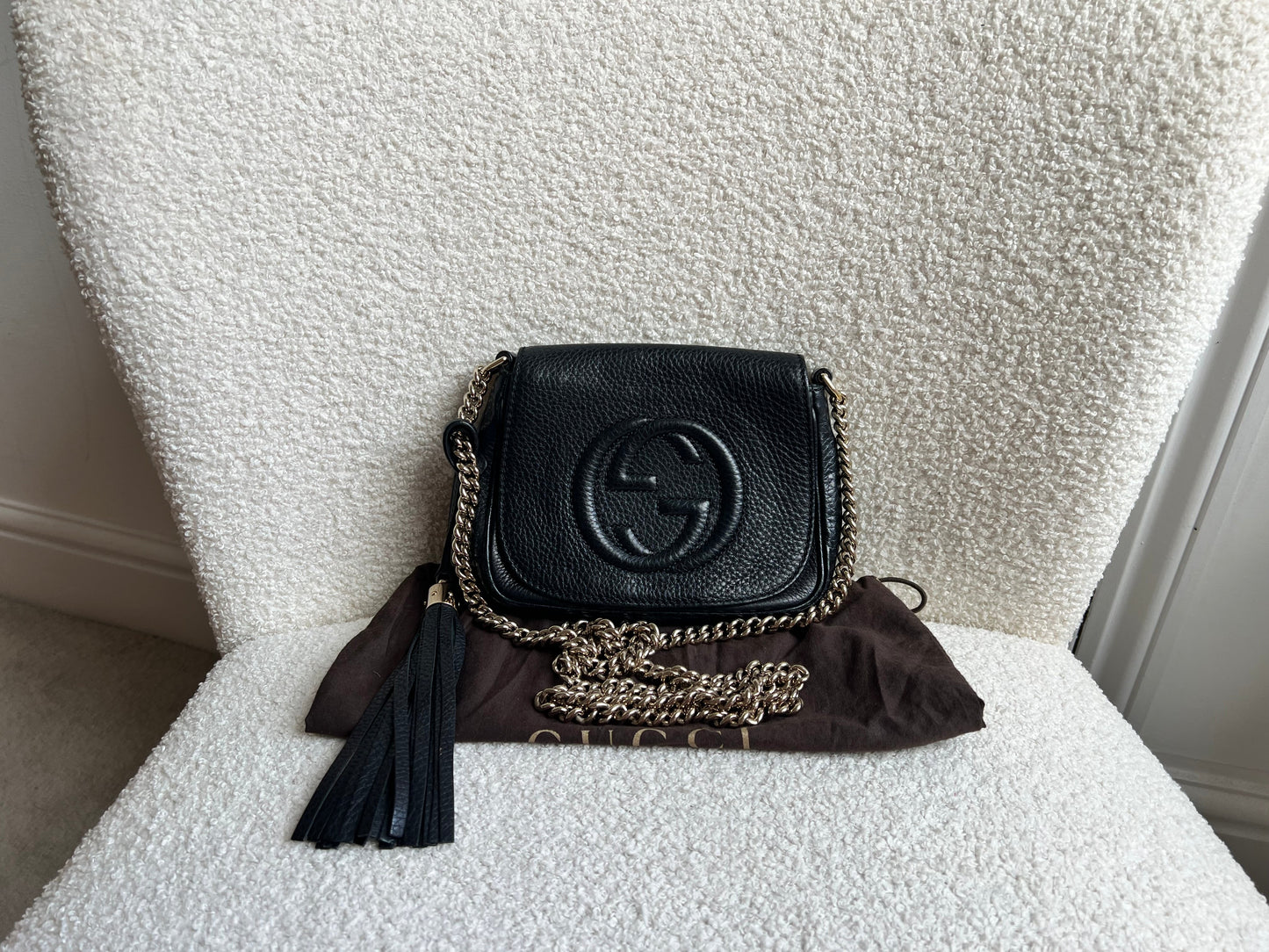 Gucci Black Mini Soho Chain Crossbody Flap Bag