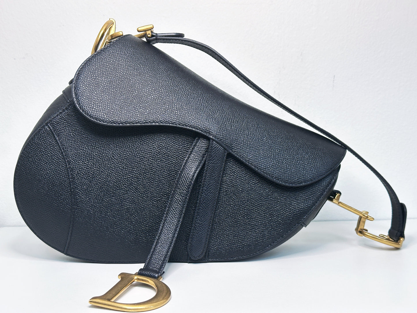 Christian Dior Saddle Bag with Strap Golden Saddle Black Calfskin 2022 year
