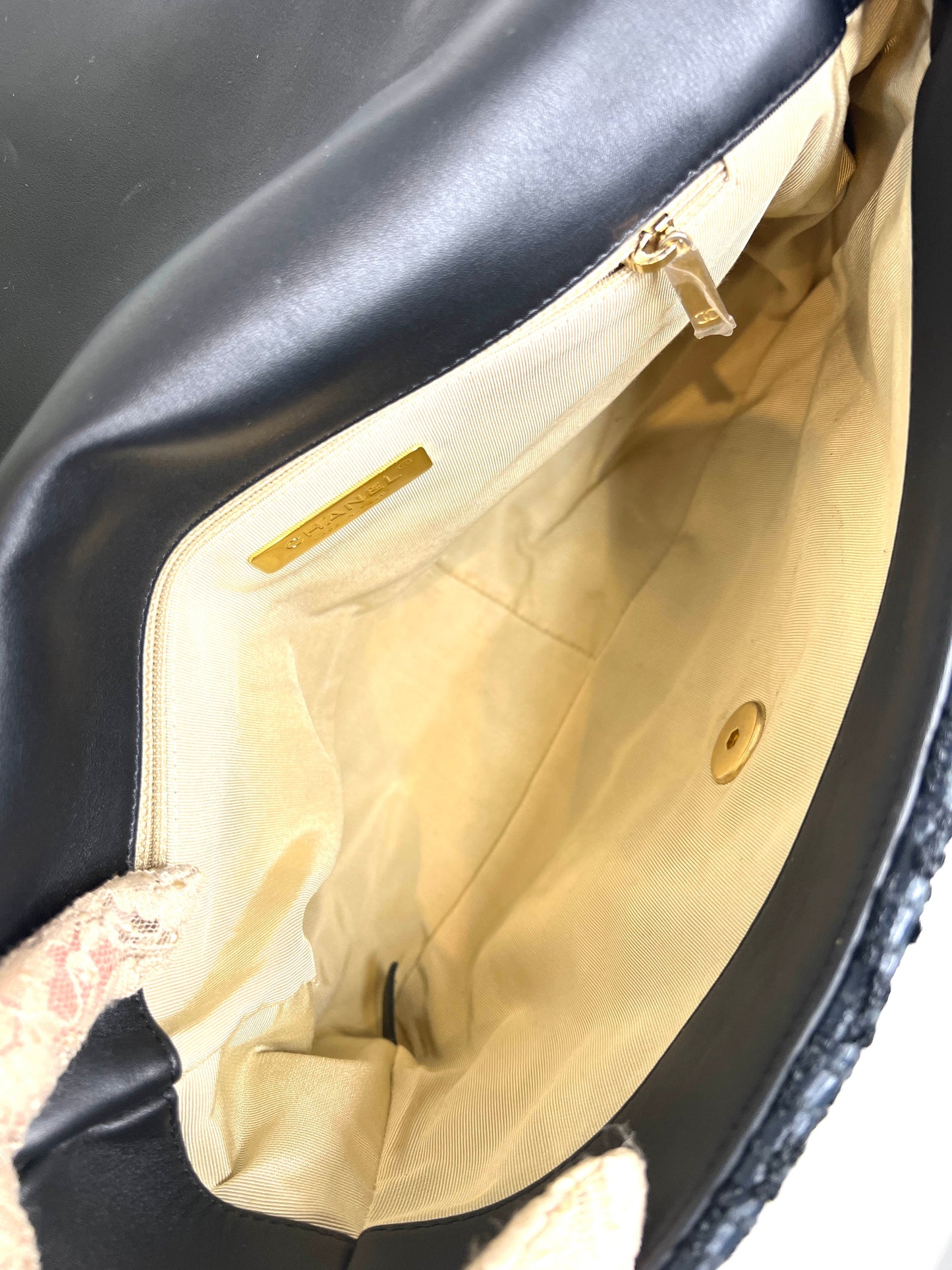 Chanel Preloved Large Chanel 19 Navy Raffia Tweed Flap Bag