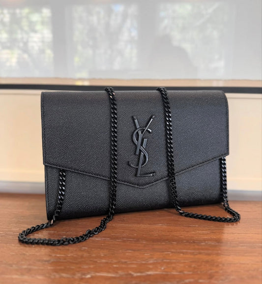 Saint Laurent Grain de Poudre Uptown Chain Wallet – Black Leather