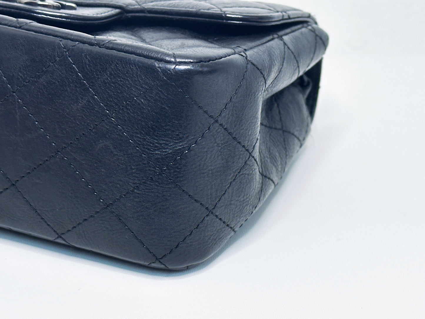 Chanel Quilted Mini Square Flap So Black Crumpled Calfskin 2417 holo card