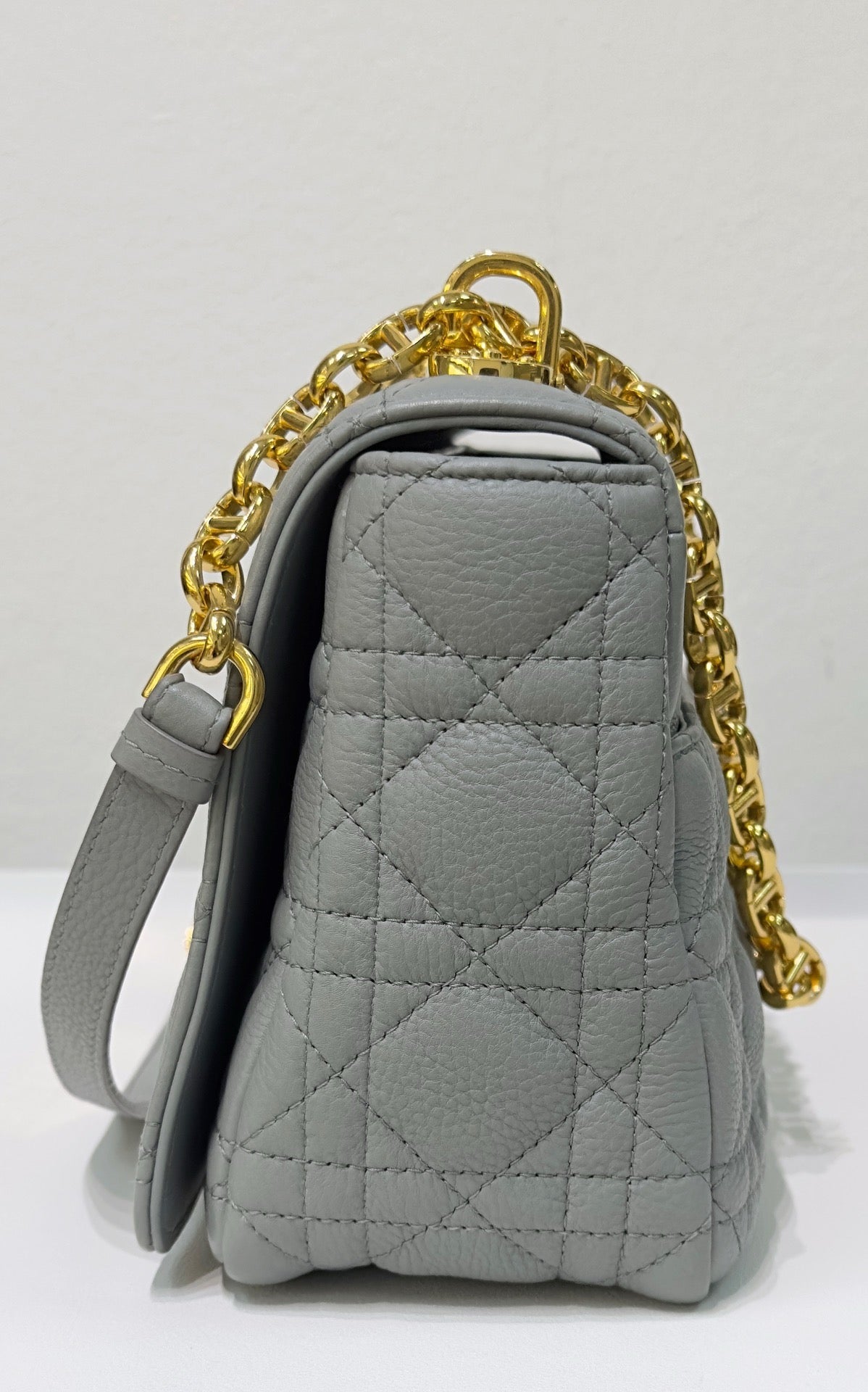 Medium Dior Calfskin Caro Bag Stone Gray Supple Cannage