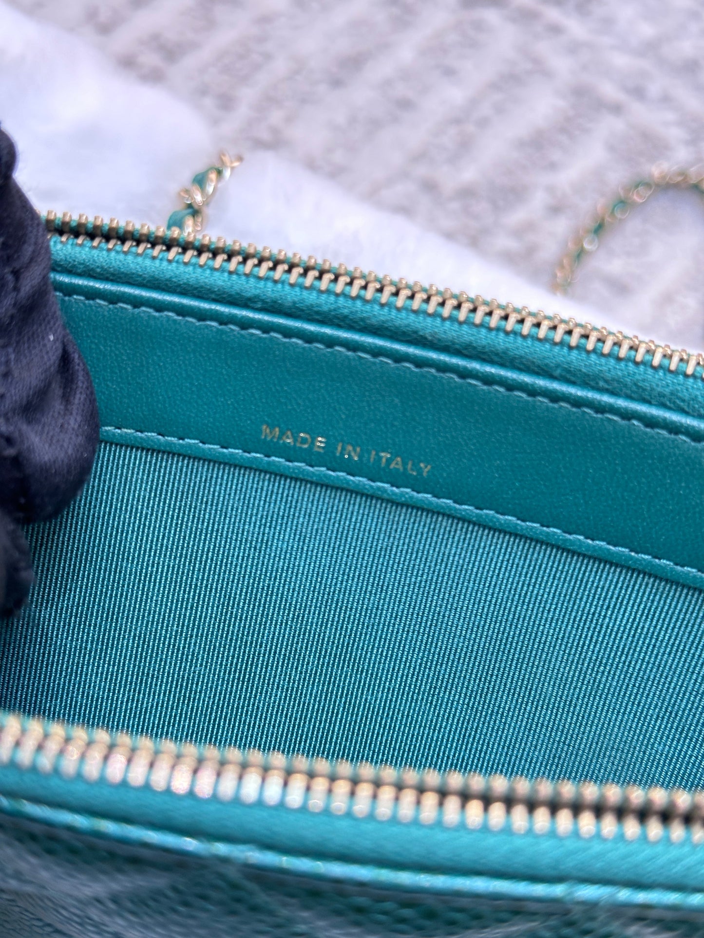 Chanel Emerald Green Double Zip Chain