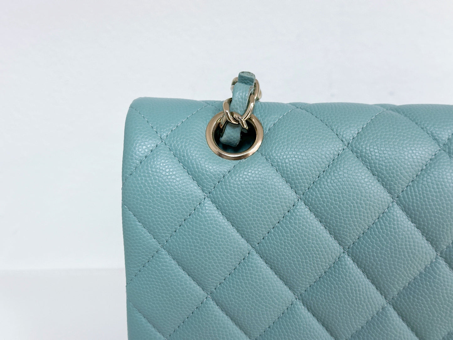 Chanel Classic Flap Medium 20C Tiffany Blue Caviar Light Gold Hardware 2943 holo card