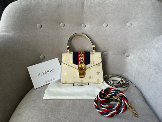 Gucci White Bee Star Sylvie Mini Bag (RRP £1,890)