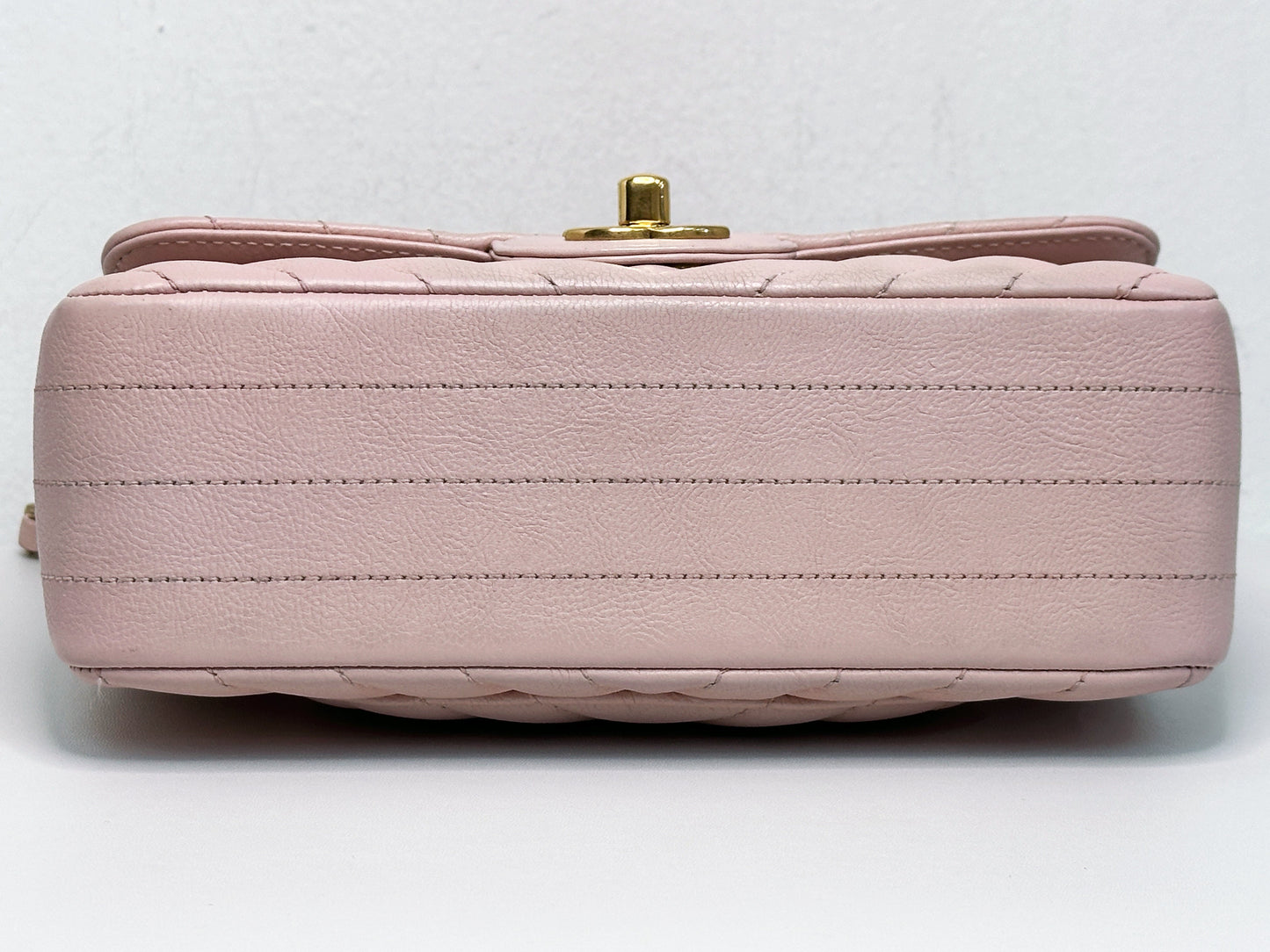 Chanel Classic Mini Rectangular 17C Light Pink Chevron Calfskin with brushed gold hardware ⁣⁣2383 holo card