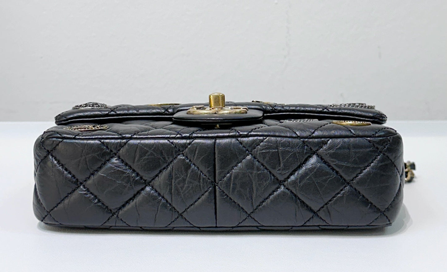 Chanel Mini Limited Edition Aged Calfskin Quilted Medallion Flap Black GHW
