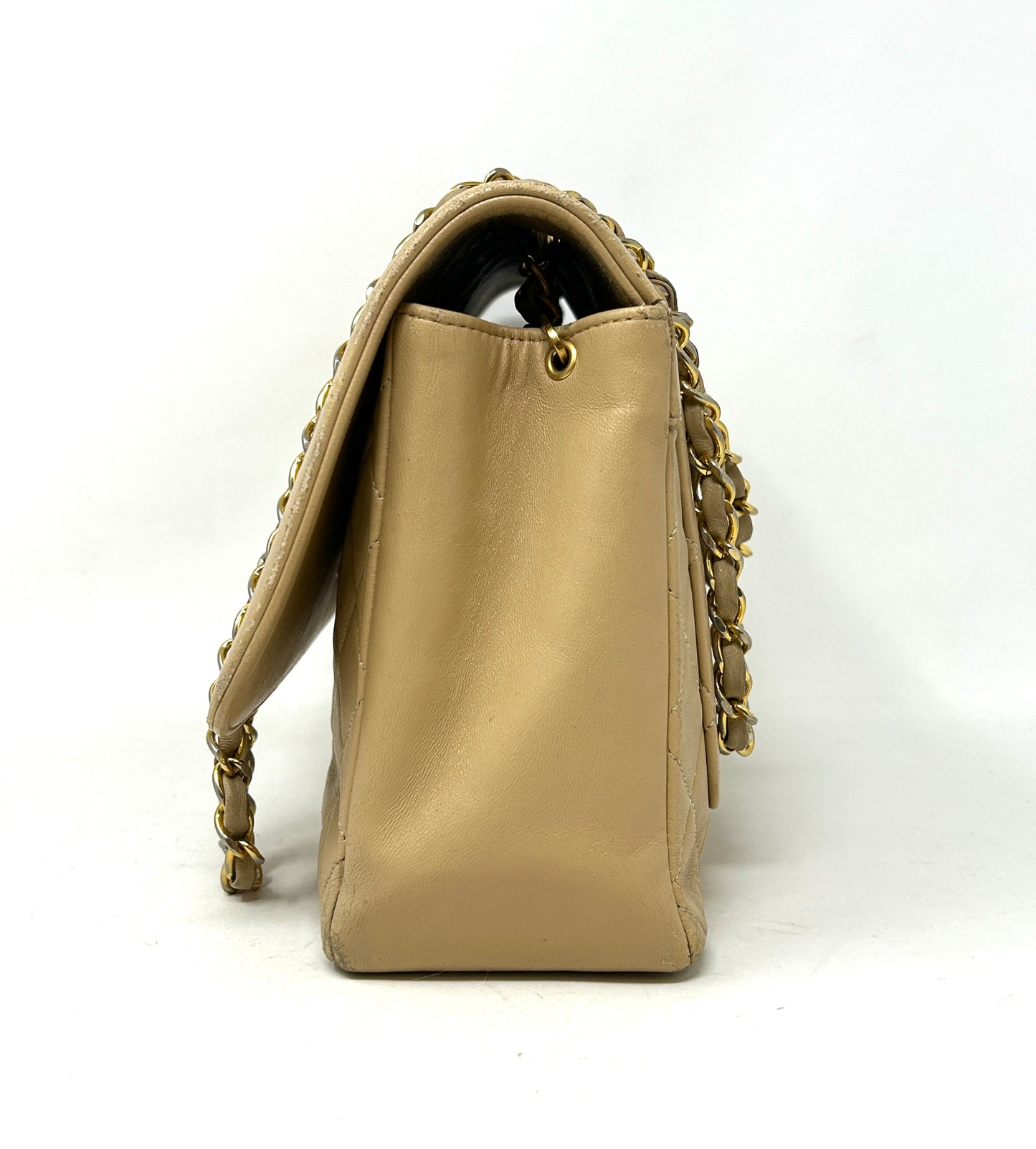 Chanel Beige Quilted Leather CC Logo Flap Shoulder Bag 24K Gold Plated - Preloved