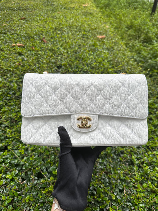 Chanel White Caviar Medium Classic Double Flap Bag