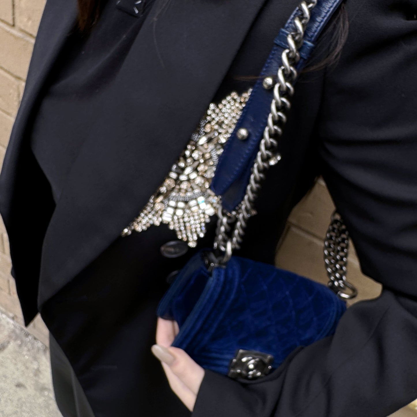 Chanel Navy Blue Velvet Mini Le Boy Bag