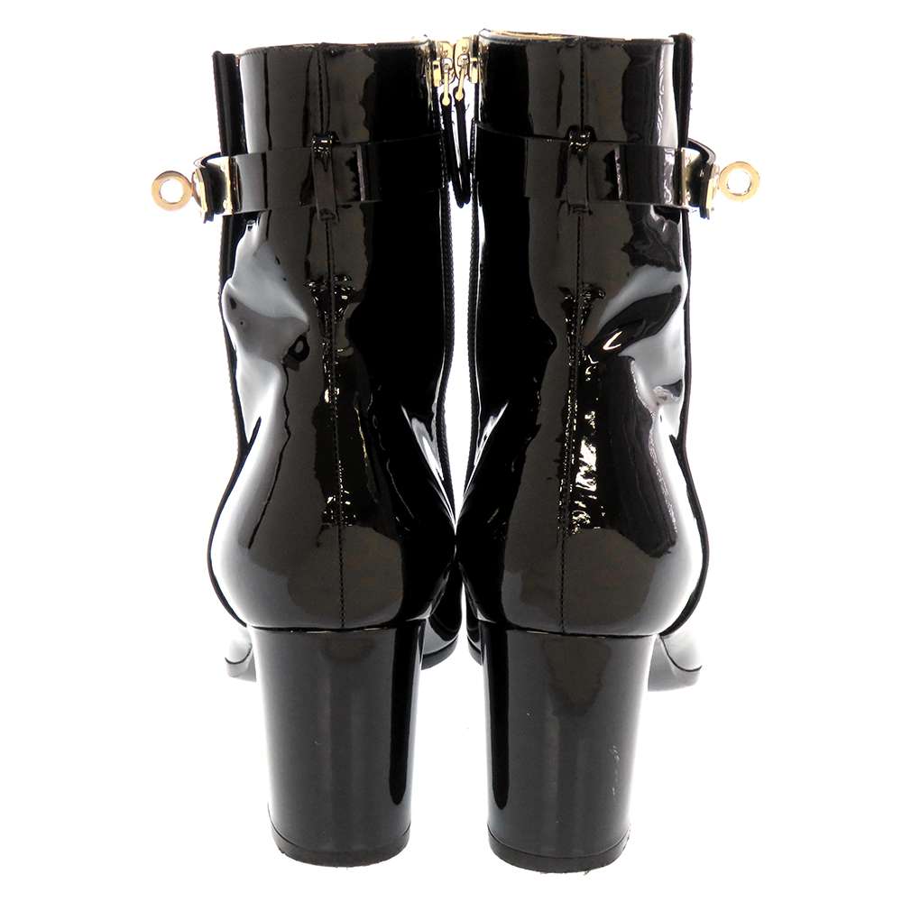 HERMES Boots Saint Germain Black Enamel Size 38.5