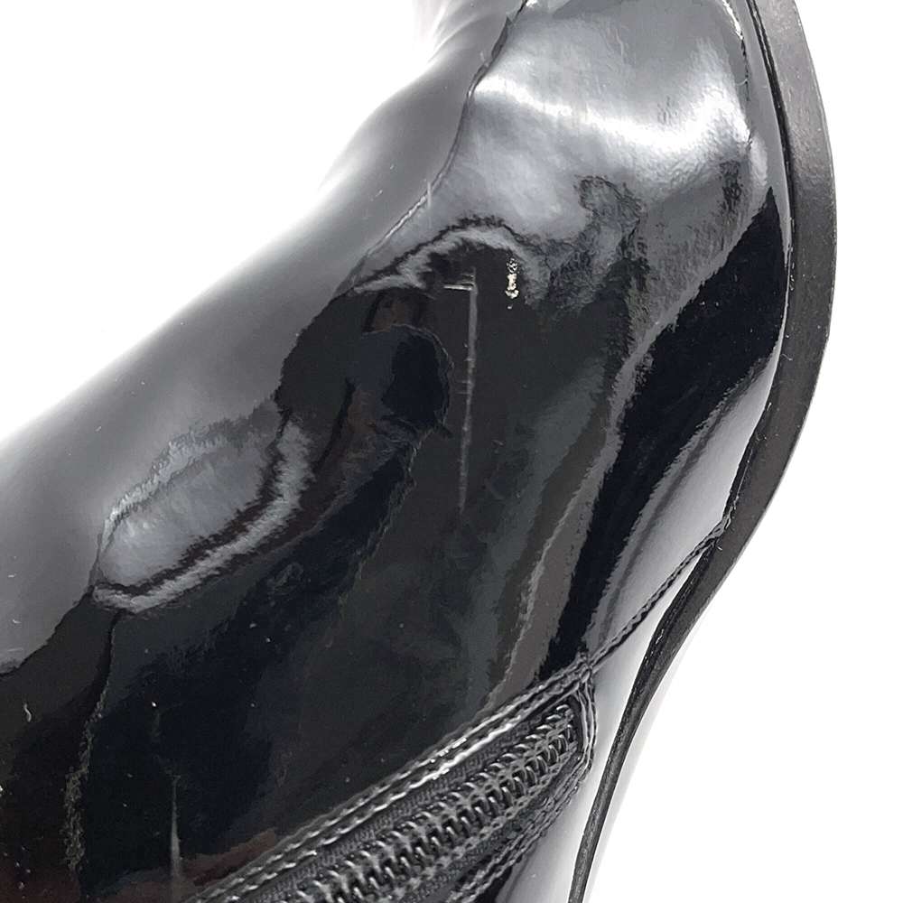 HERMES Boots Saint Germain Black Enamel Size 38.5
