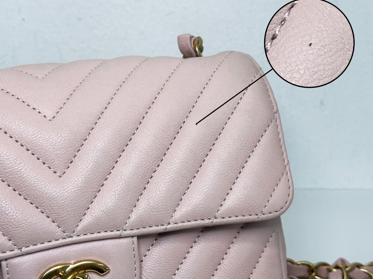 Chanel Classic Mini Rectangular 17C Light Pink Chevron Calfskin with brushed gold hardware ⁣⁣2383 holo card