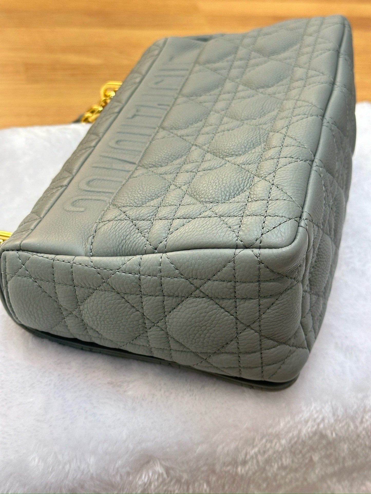 Medium Dior Calfskin Caro Bag Stone Gray Supple Cannage