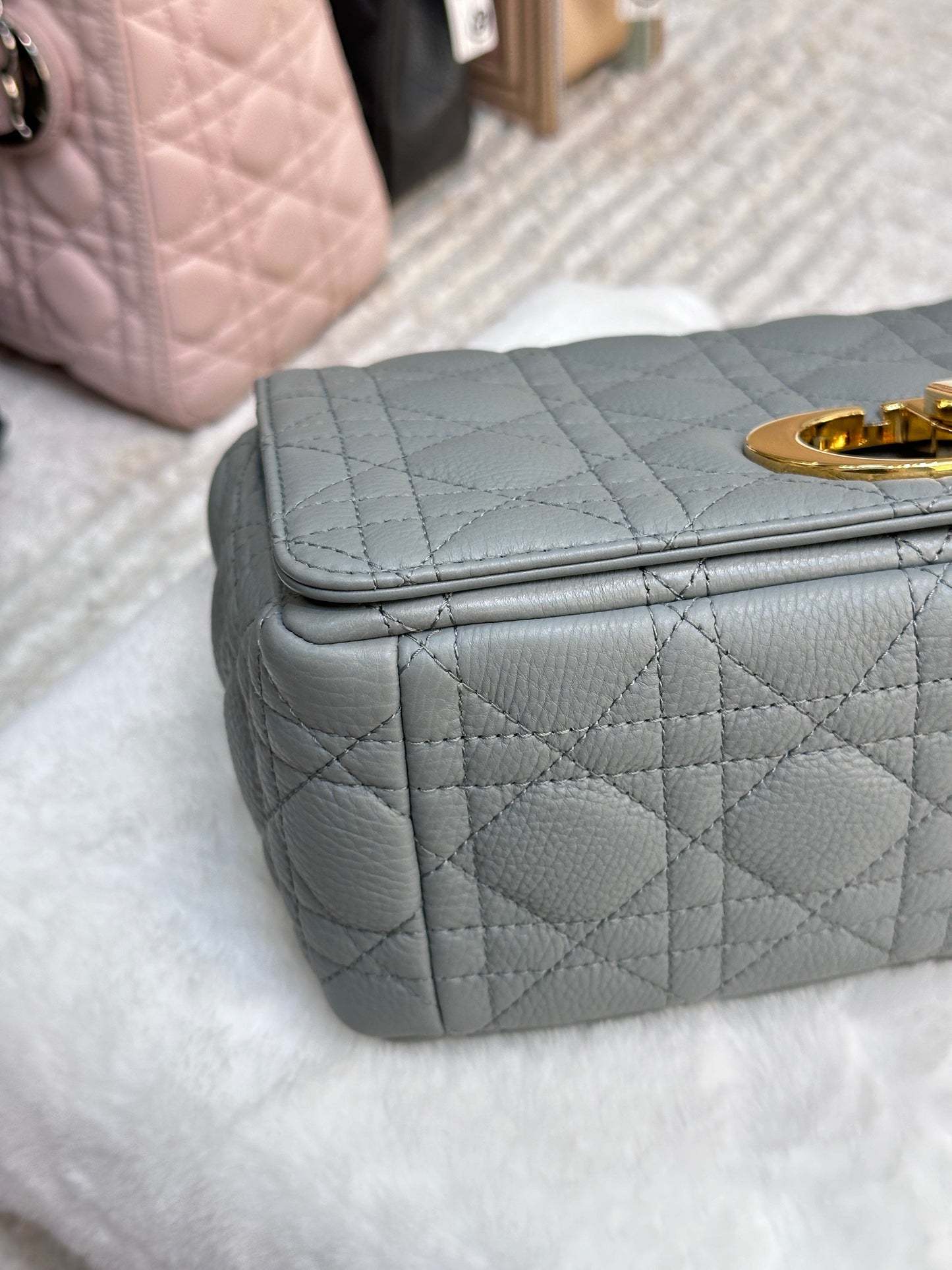 Medium Dior Caro Bag Stone Gray Supple Cannage Calfskin