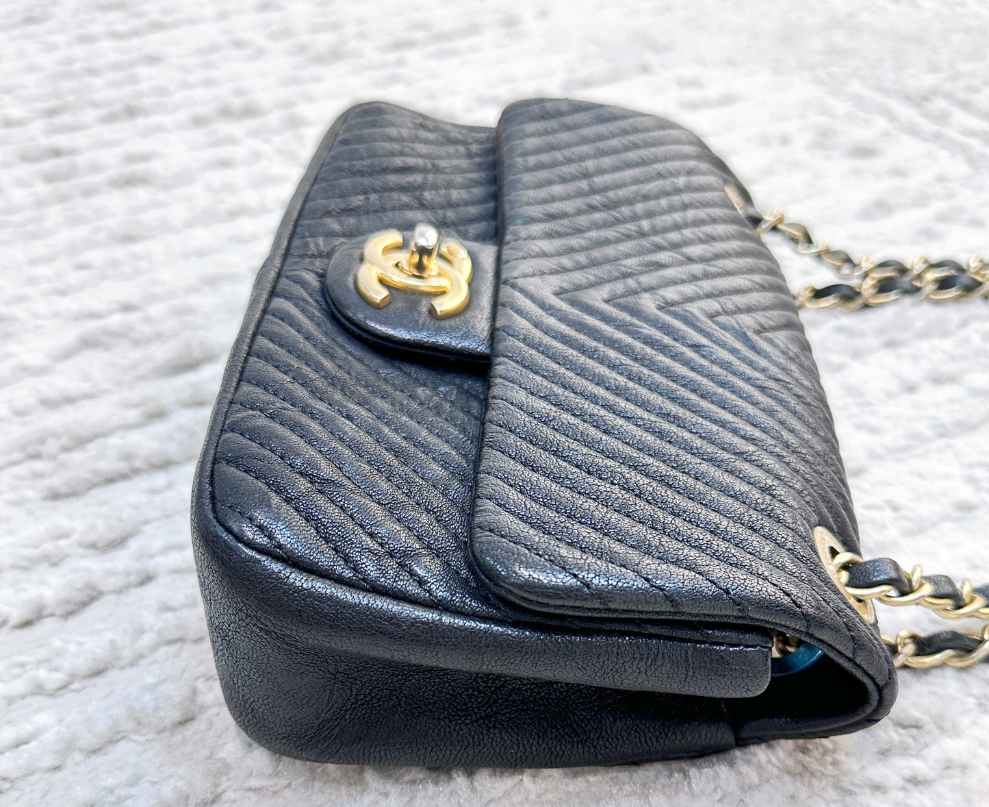 Chanel Black Chevron Leather Small Classic Flap Bag