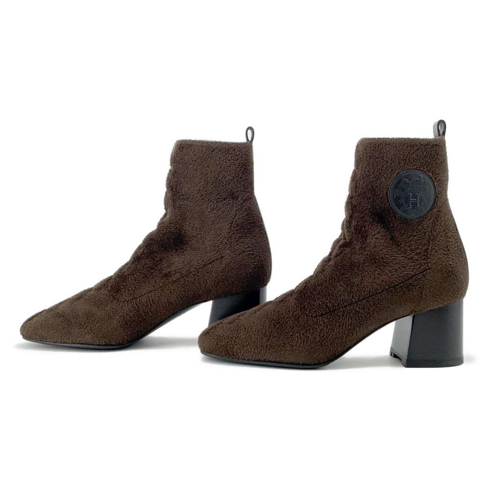 HERMES Short boots 《Vol Vert》 60 Marron/Black Knit Leather Size 36