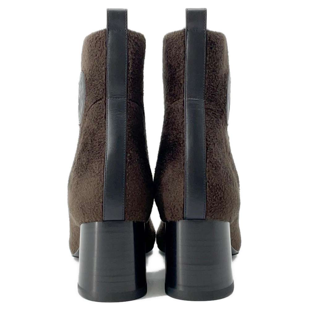 HERMES Short boots 《Vol Vert》 60 Marron/Black Knit Leather Size 36