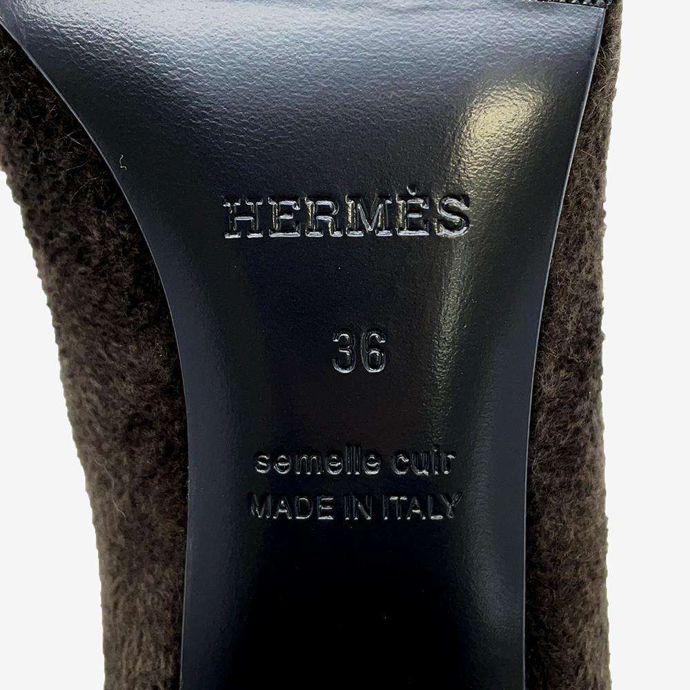 HERMES Short boots 《Vol Vert》 60 Marron/Black Knit Leather Size 36