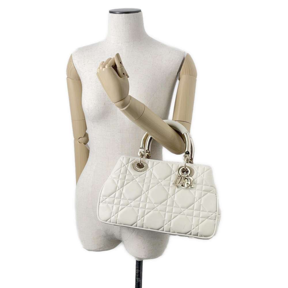 Dior Lady 95.22 2WAY Handbag White M0699OVJX Leather Size Medium