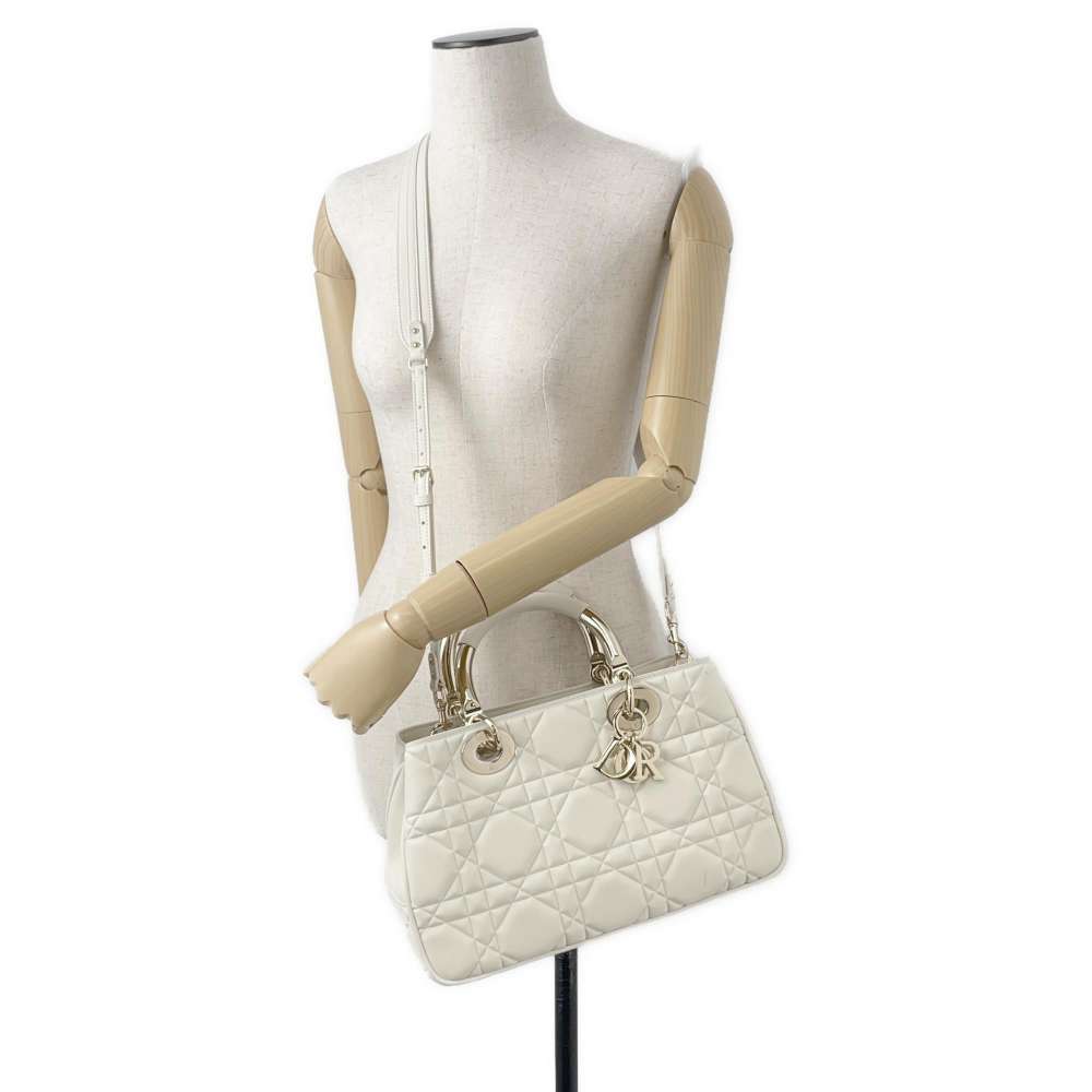 Dior Lady 95.22 2WAY Handbag White M0699OVJX Leather Size Medium