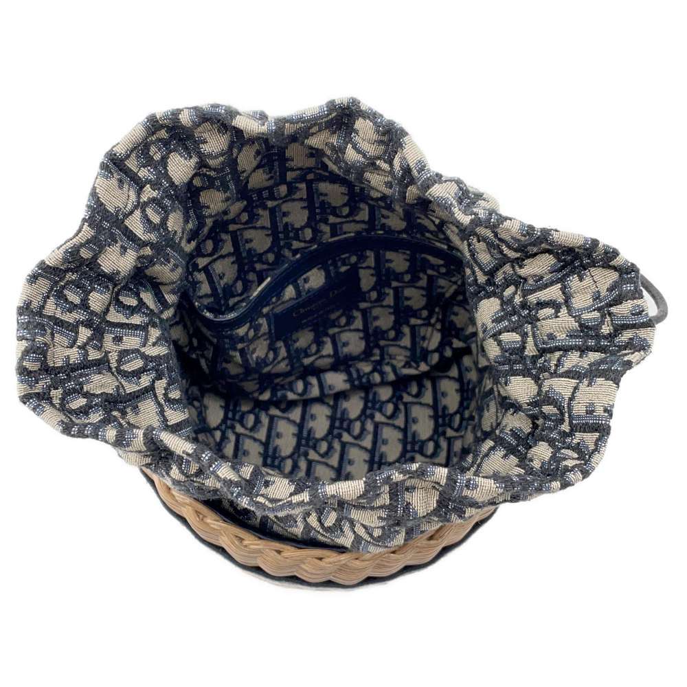 Dior ObliqueWicker Basket Drawstring Bag Shoulder Bag Brown/Navy M7600CMVO Rattan Canvas