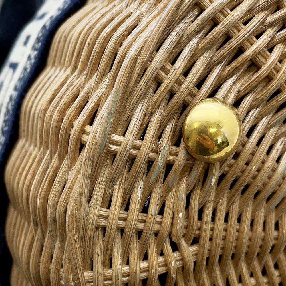 Dior ObliqueWicker Basket Drawstring Bag Shoulder Bag Brown/Navy M7600CMVO Rattan Canvas