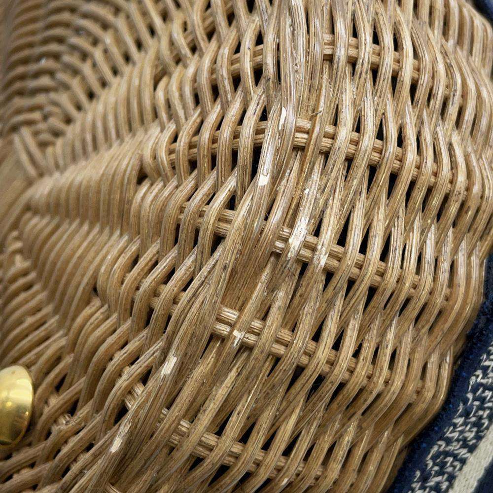 Dior ObliqueWicker Basket Drawstring Bag Shoulder Bag Brown/Navy M7600CMVO Rattan Canvas
