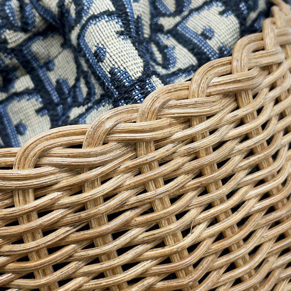 Dior ObliqueWicker Basket Drawstring Bag Shoulder Bag Brown/Navy M7600CMVO Rattan Canvas