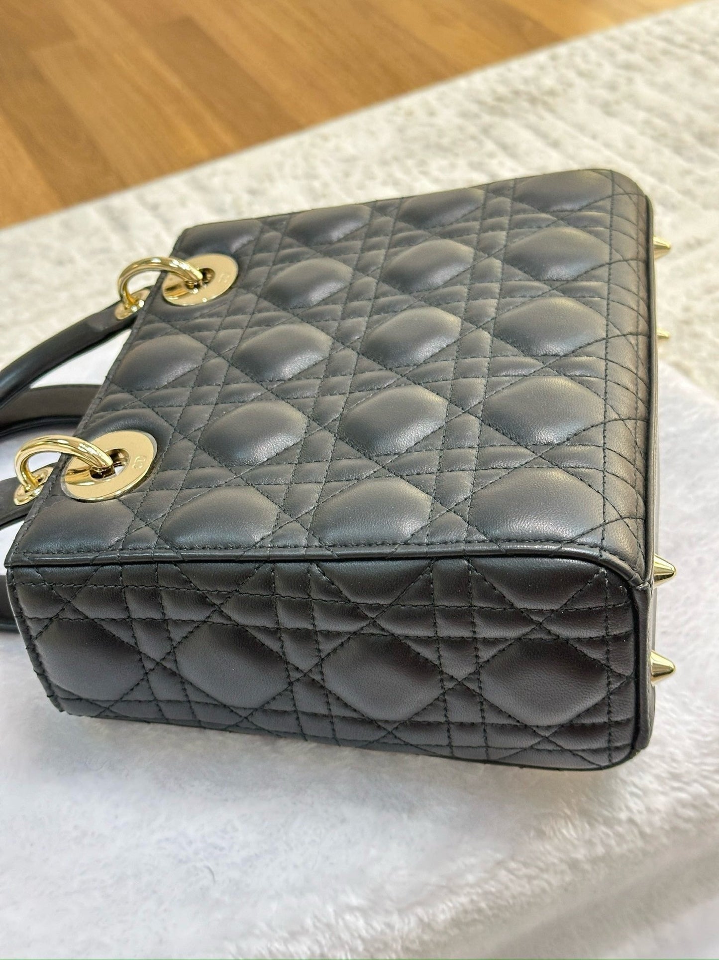 Christian Dior Small Cannage Lambskin My Lady Dior ABC Bag Black GHW